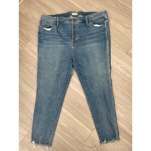 Madewell 10 High-Rise Skinny Jeans Blue Button Fly Raw Hem Size 37 Womens